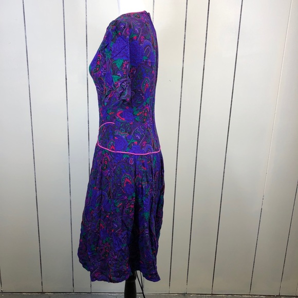 Vintage 1980s Purple Paisley Dress Sz 4 - Picture 5 of 16
